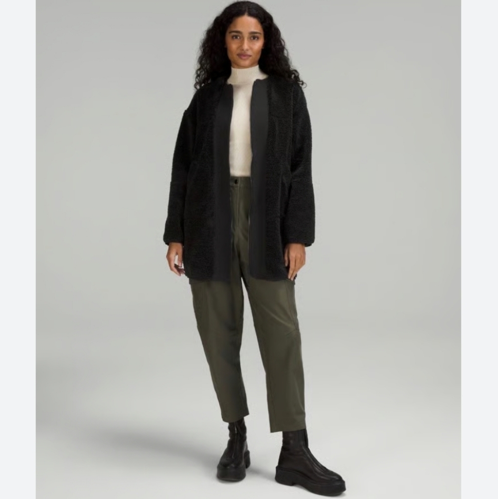 LULULEMON- Collarless Textured Fleece Full Zip Jacket In "Black"